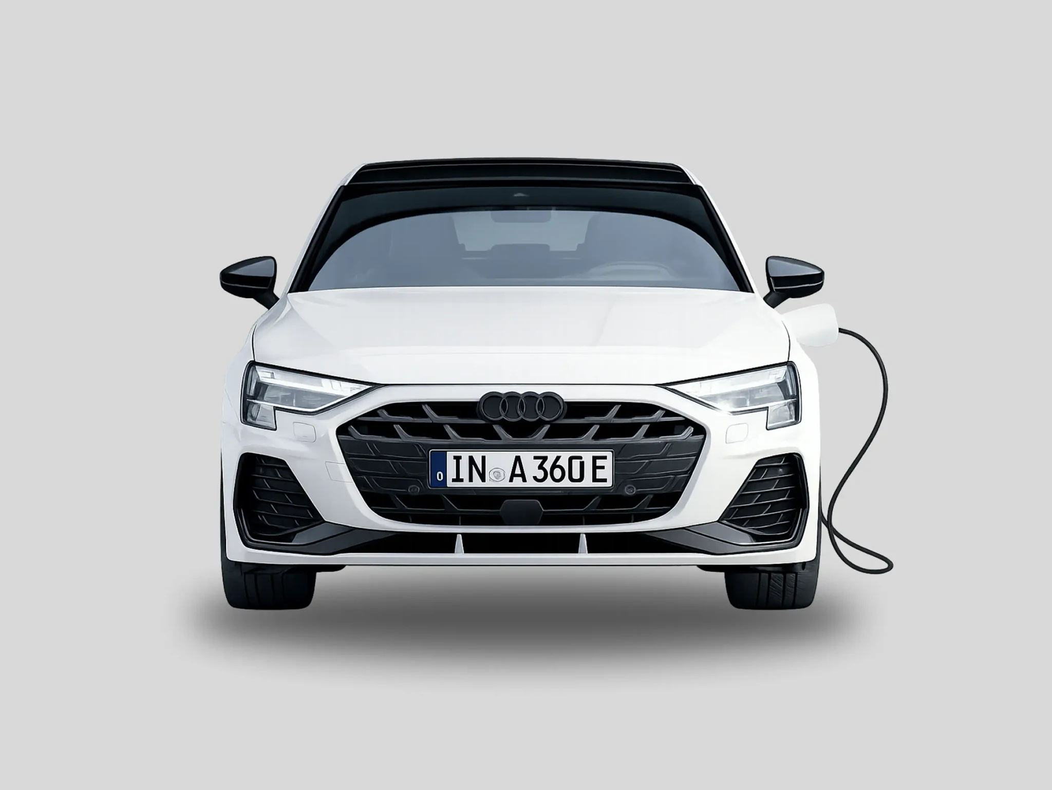 Hatchback branco a carregar, visto de frente