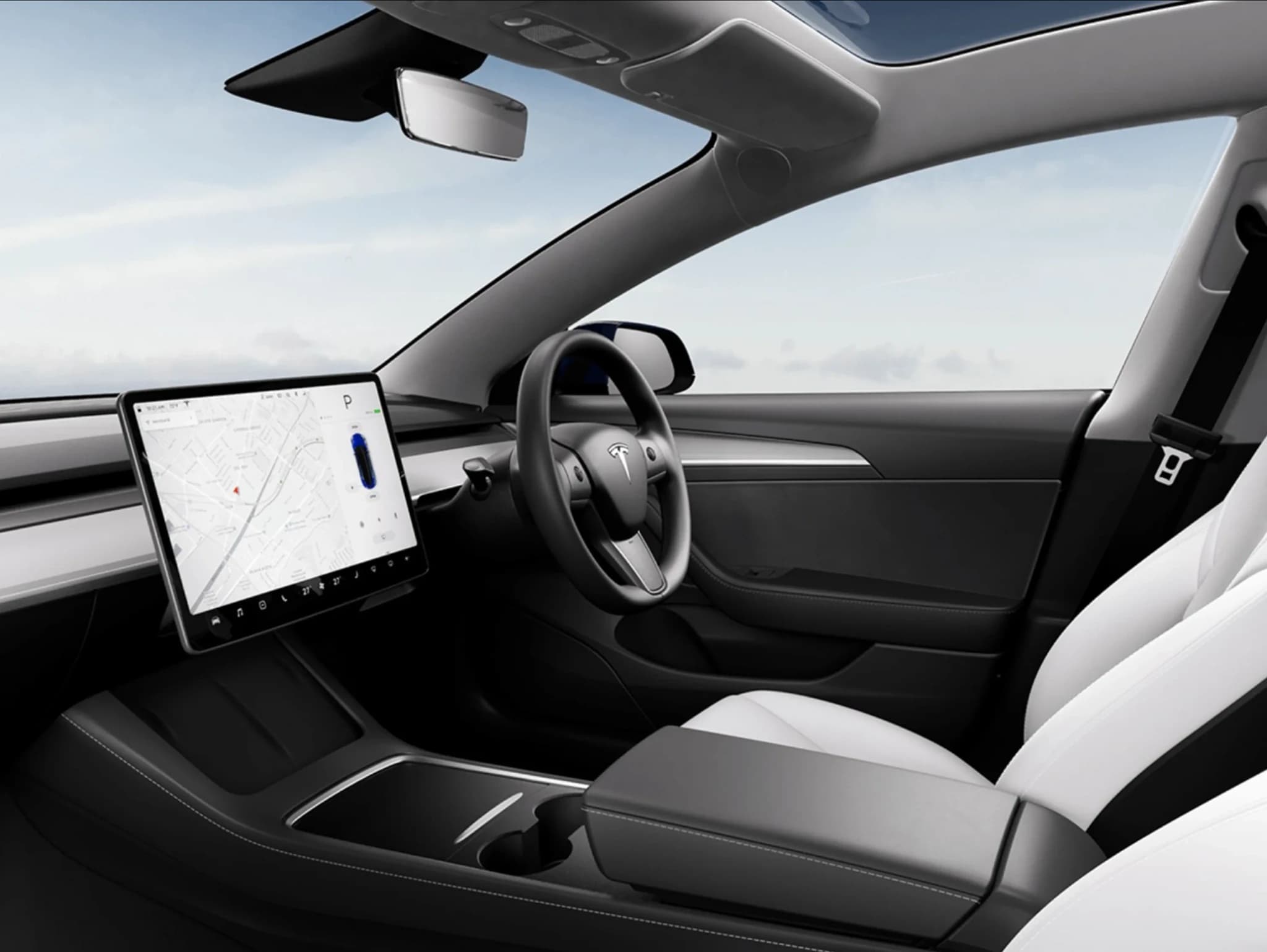 Interior de um carro com o ecrã central em destaque
